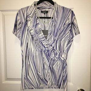 DKNY Navy Blue and White Blouse - Size M